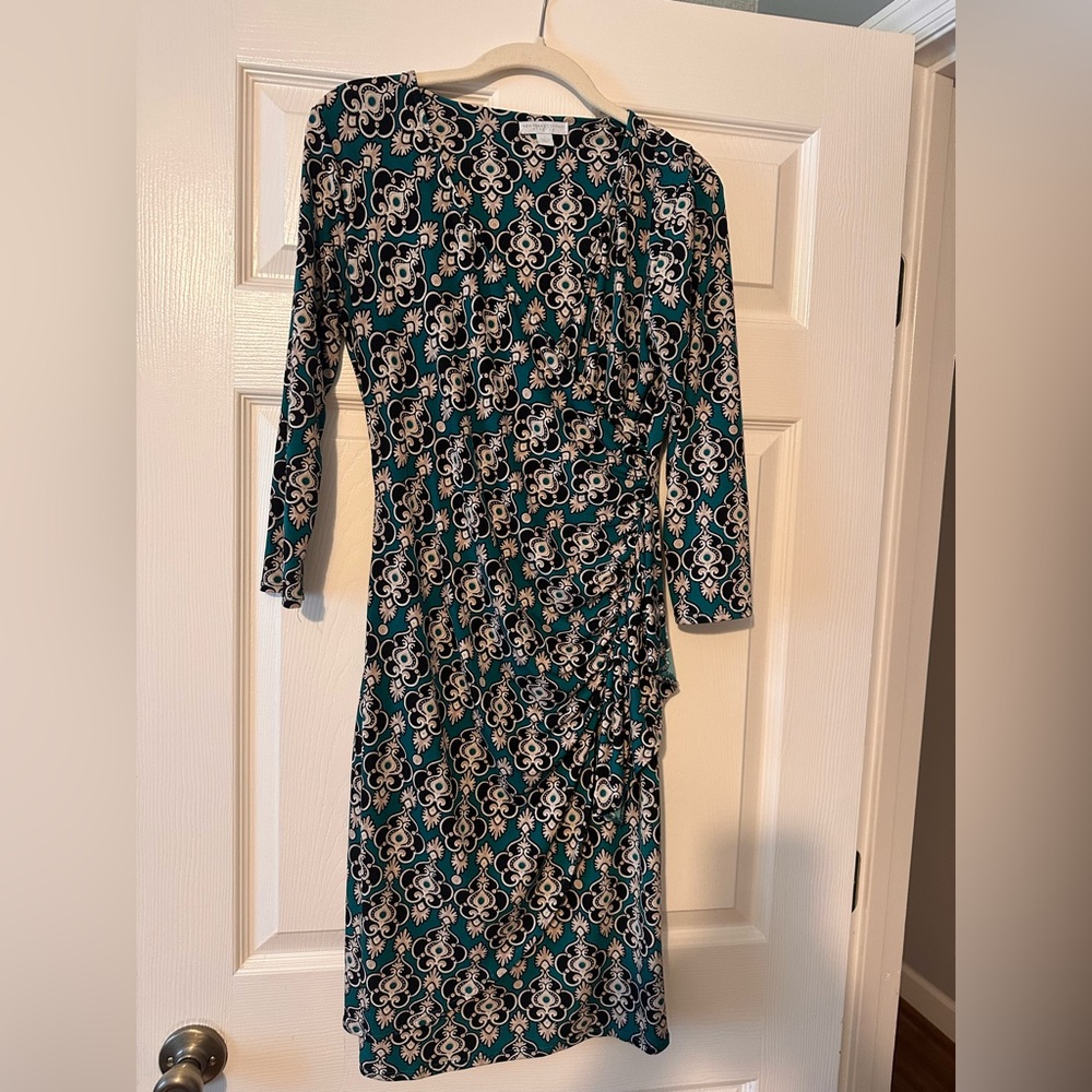 New York & Company Paisley Faux Wrap Sheath Dress 3/4 Sleeve V Neck - size small
